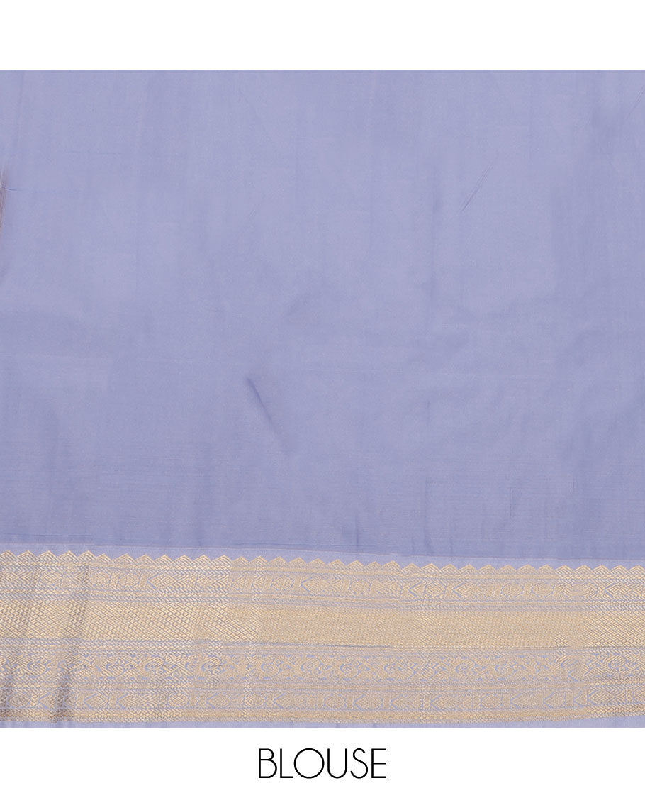 Blue Budget Silk Saree, Decorated with Zari Buttas and Zari Checks on Its Body, Complemented by a Contrast Traditional Zari Design Border, Grand Jaal Pallu, and Paired with a Contrast Blouse