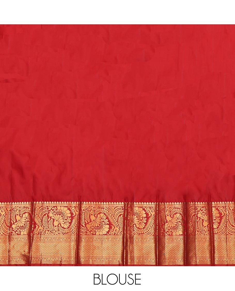 Yellow Budget Silk Saree, Gleamed Up with Floral Jacquard, Complemented by Contrast Traditional Zari Border, Grand Pallu, and Contrast Blouse