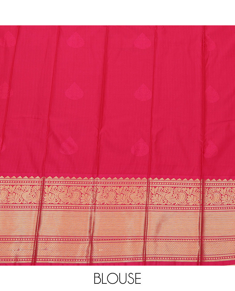 Blue Budget Silk Saree, Mesmerized with Zari Buttas and Stripes All Over Its Body, Complemented by Contrast Traditional Zari Design Border, Gleaming Jaal Pallu, and Paired with a Contrast Blouse