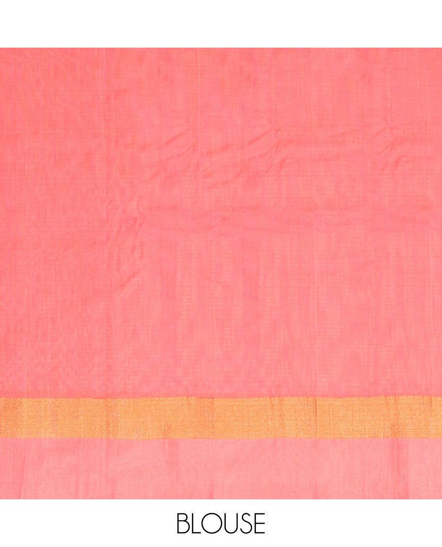 Red floral motifs silk cotton saree with contrast zari border & striped, floral design pallu