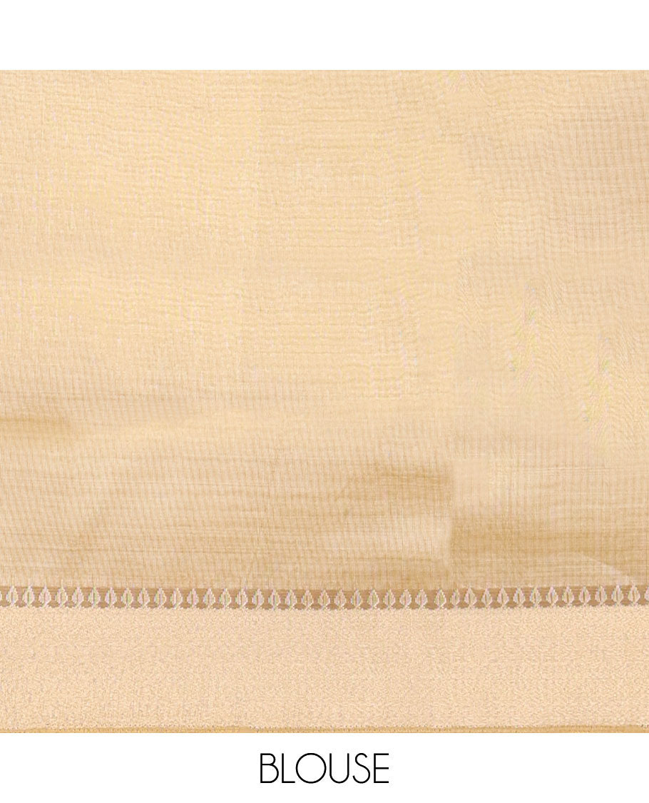 Cream full-plain tissue silk saree, zari bavanji border of thilakam mokku, zari pallu & running self-color blouse