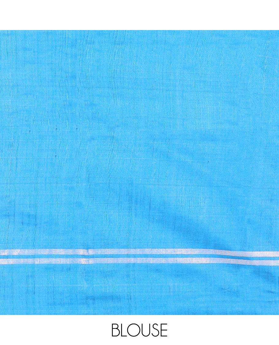 Blue Dupion Silk Saree Subtly Sparkled with Dobby-Style Buttas All Over Its Body, Subtly Woven Border, Pallu Decked Up with Floral Jaal Designs, and Paired with a Matching Blouse