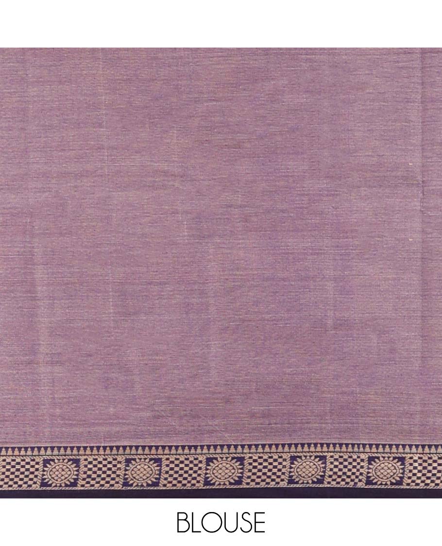 Lavender plain design Narayanapet cotton saree, contrast traditional design border & striped pallu