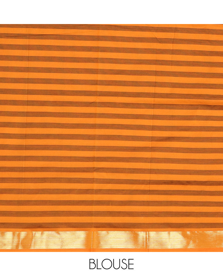 Multi-Color Medium-Checked Poly Cotton Saree, Highlighted by Zari Border, Pallu of Stripes, and Paired with a Contrast Blouse