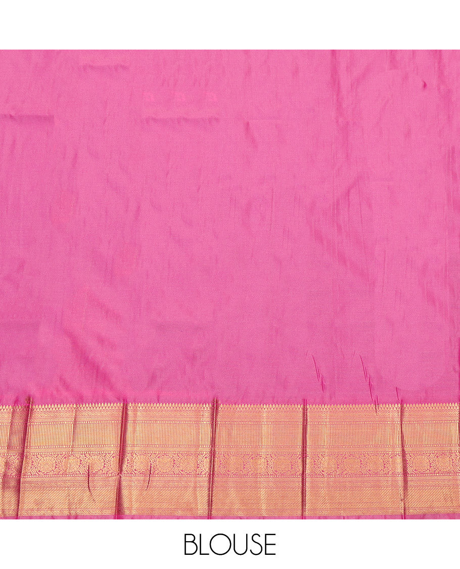 Blue Budget Silk Saree, Decorated with Tree Zari Buttas, Complemented by a Contrast Traditional Border, Grand Pallu, and a Contrast Blouse