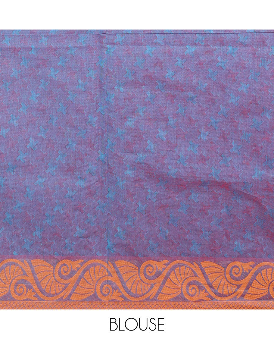 Red Combatiore cotton saree, floral design border & contrast floral design pallu
