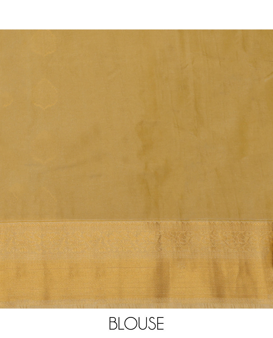 Green Budget Silk Saree, Decorated with Zari Buttas and Stripes on Its Body, Complemented by a Contrast Traditional Zari Border, Sparsely Woven Pallu, and Paired with a Contrast Blouse