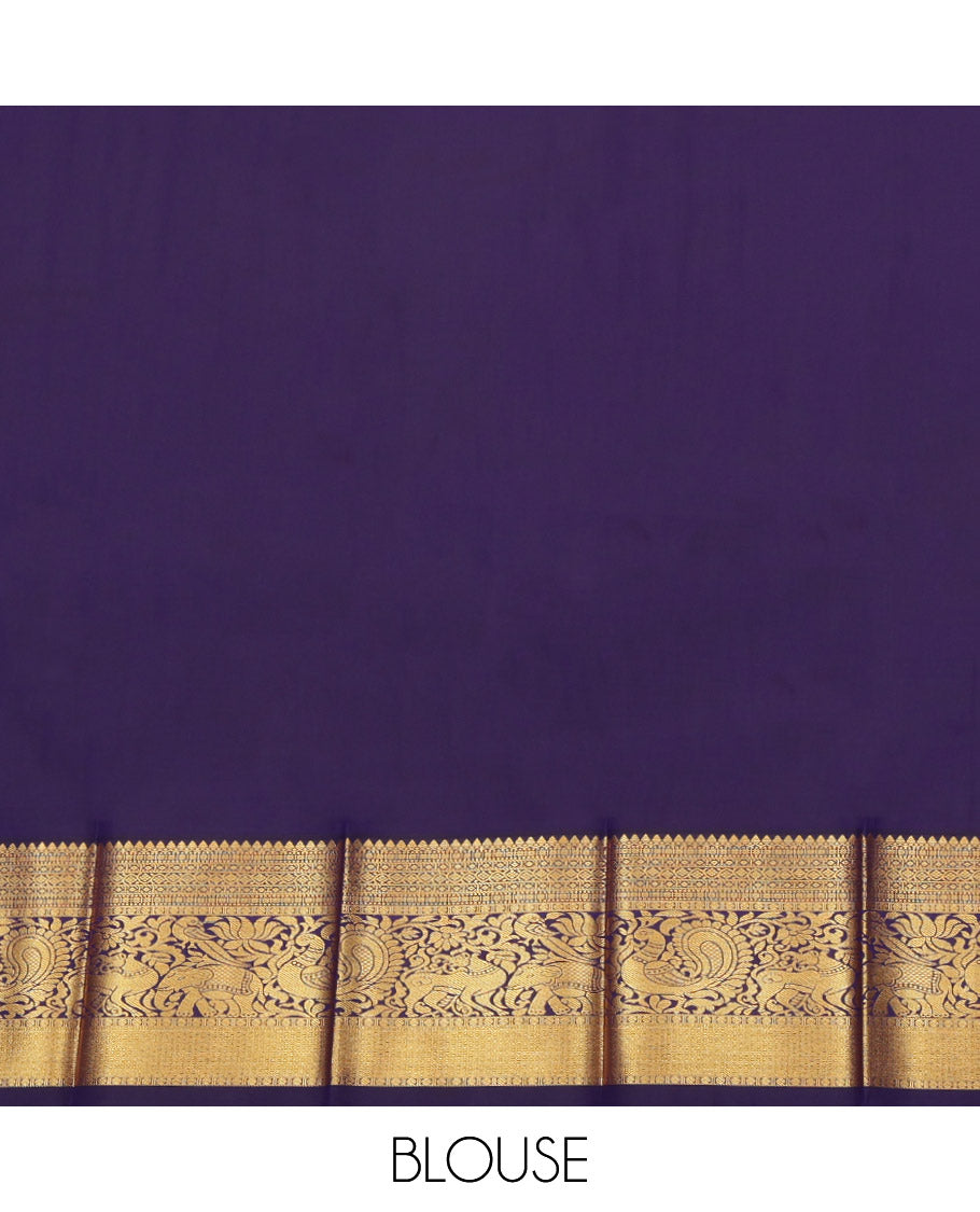 Red Budget Silk Saree, Enriched with Horse Buttas and Stripes, a Contrast Traditional Elephant-Peacock Zari Border, a Grand Pallu and a Contrast Blouse