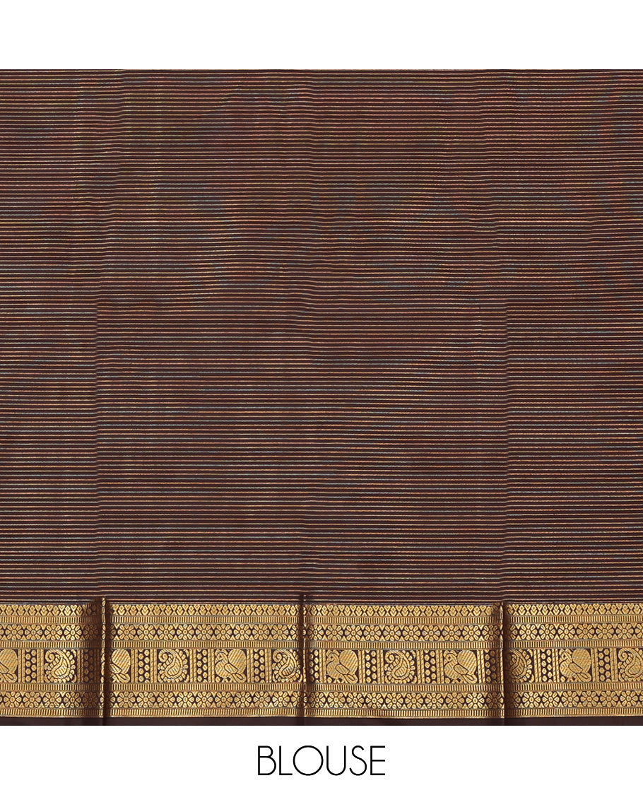Maroon Budget Silk Saree, Woven with Zari Buttas and Stripes, Complemented by Contrast Traditional Zari Border, a Jaal Pallu and a Contrast Blouse