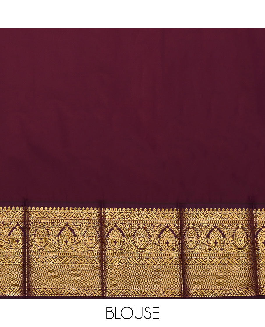 Rust Budget Silk Saree, Featuring Zari Buttas, Contrast Traditional Zari Border, Grand Jaal Pallu, and a Contrast Blouse