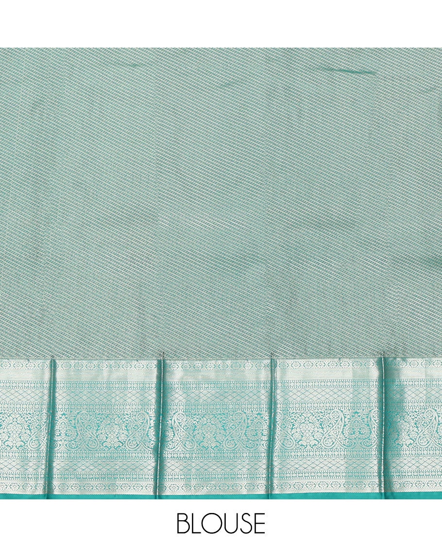 Green Budget Silk Saree, Featuring Zari Buttas All Over Its Body, Complemented by a Contrast Traditional Zari Design Border, Intricately Designed Pallu, and Paired with a Contrast Blouse