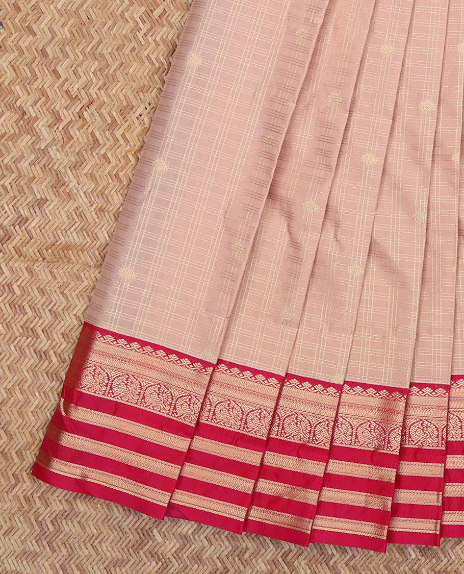 Pale Pink Budget Silk Saree, Sparsely Woven with Zari Buttas and Checks, a Contrast Traditional Zari Border, Jaal Pallu, and a Contrast Blouse