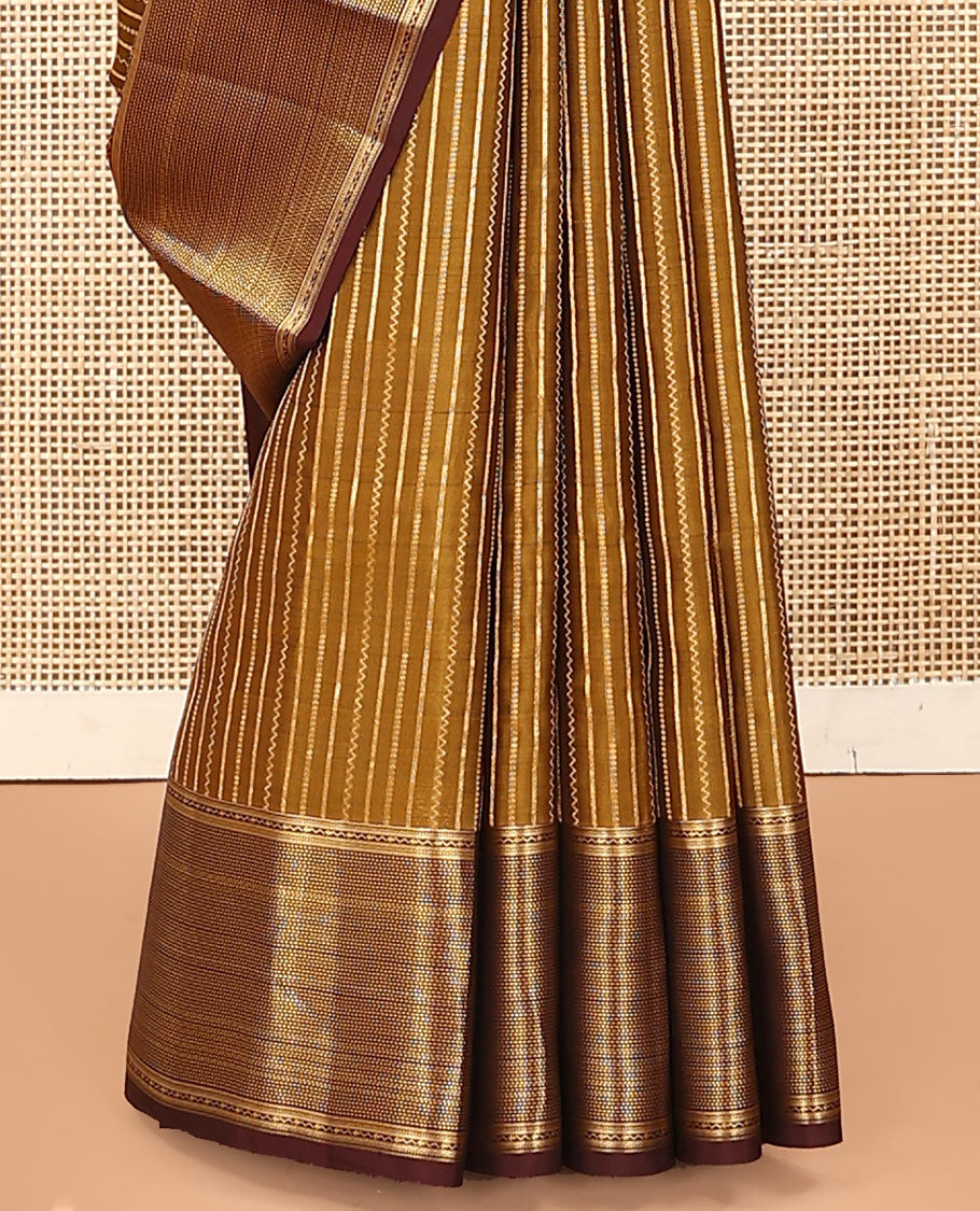 Mustard Vasundhara Lite Silk Mix Saree, Prettified with Neli, Muthu, and Banaras Buttas, Complemented by a Contrast Border of Muthu Designs, Grandly Woven Jaal Design Pallu, and Paired with a Contrast Blouse