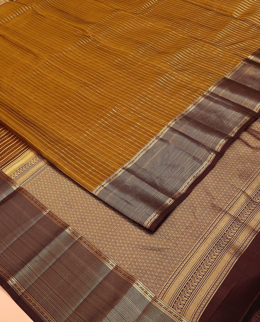 Mustard Vasundhara Lite Silk Mix Saree, Prettified with Neli, Muthu, and Banaras Buttas, Complemented by a Contrast Border of Muthu Designs, Grandly Woven Jaal Design Pallu, and Paired with a Contrast Blouse