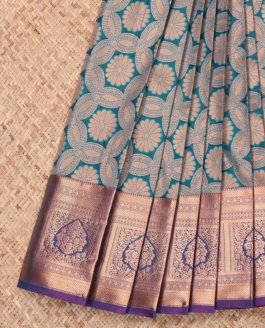 Blue Budget Silk Saree, Adorned with Jacquard Design, Complemented by a Contrast Traditional Zari Design Border, Grand Jaal Pallu, and a Contrast Blouse