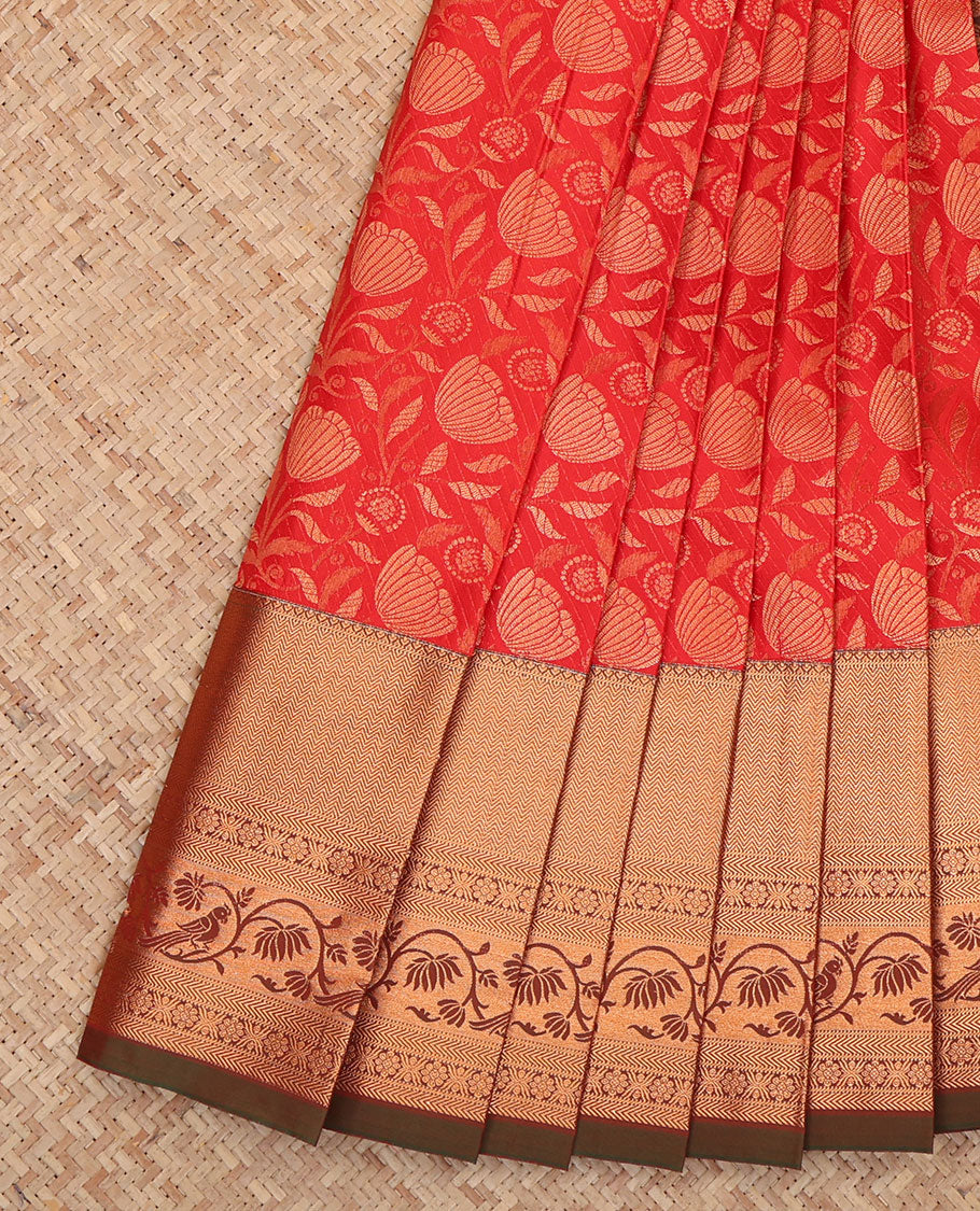 Red Budget Silk Saree, Beautified with Jacquard Design, a Contrast Traditional Zari Border, Grand Pallu, and a Contrast Blouse