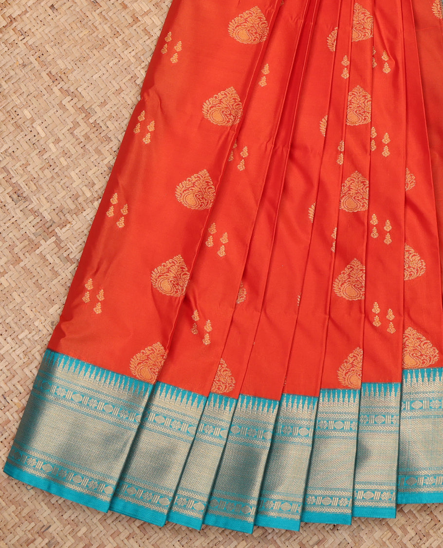 Orange Budget Silk Saree, Finely Crafted with Zari Buttas, a Contrast Traditional Zari Border, Intricate Pallu, and a Contrast Blouse