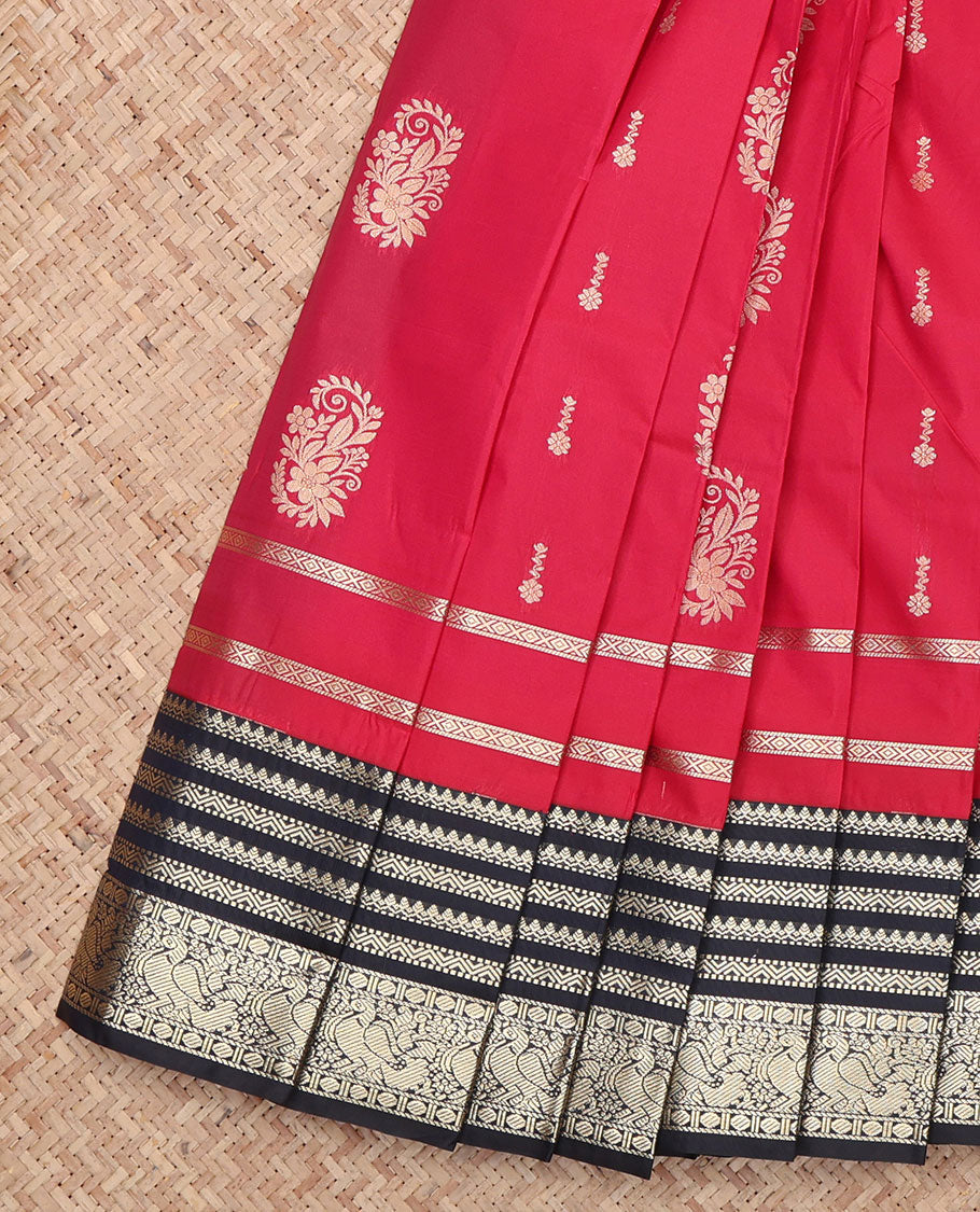 Red Contrast Zari Butta Budget Silk Saree