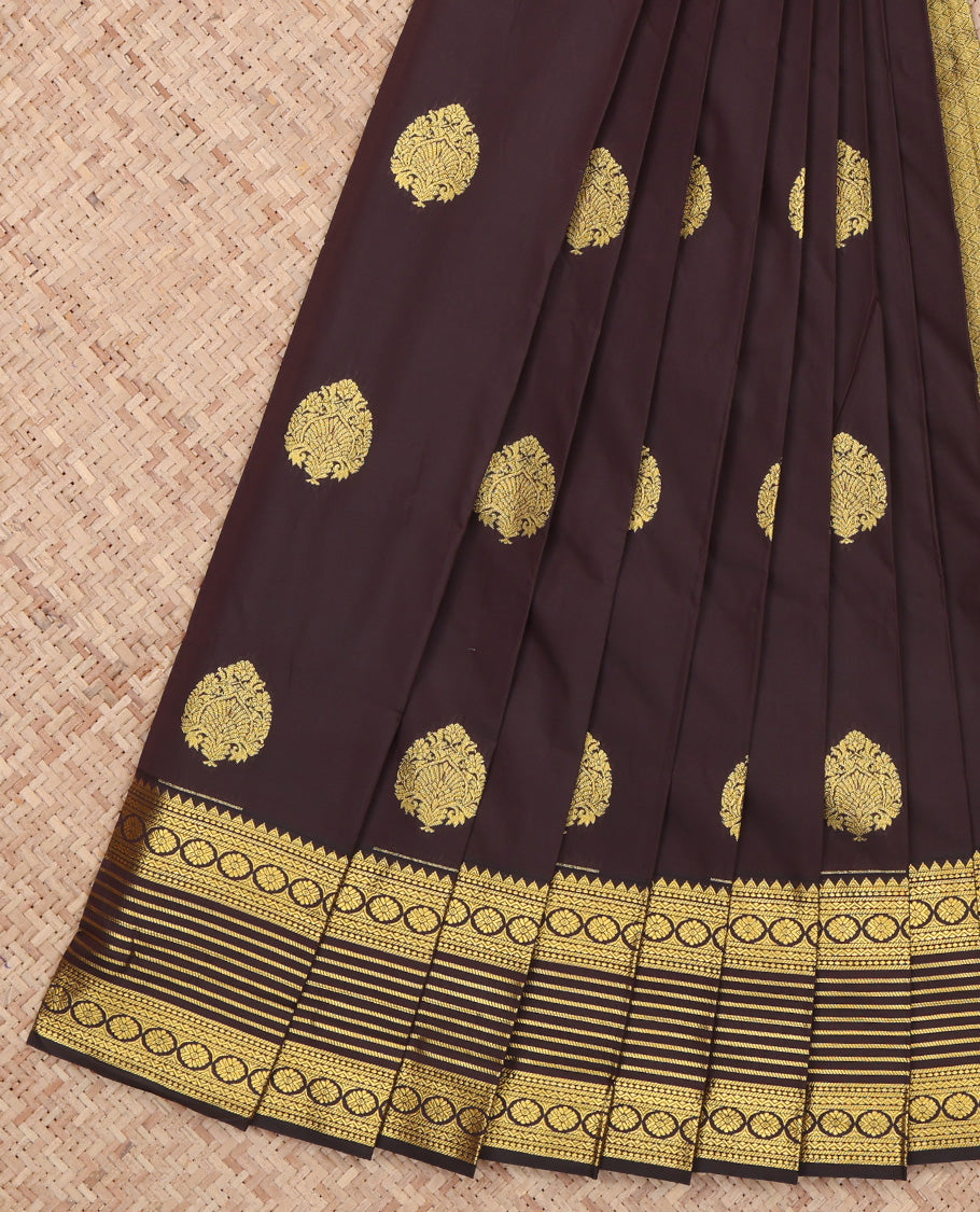 Brown Zari Butta Traditional Dotted Stripes Budget Silk Saree