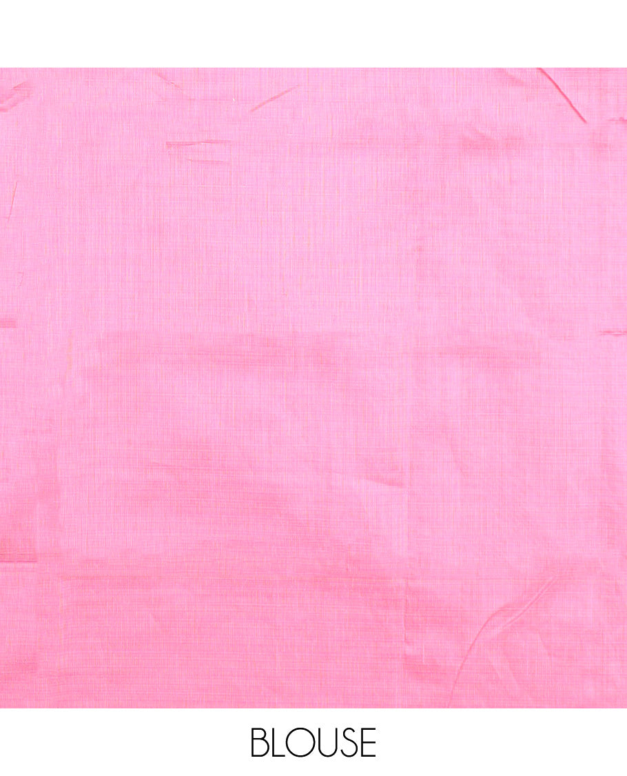 Blue floral thread embroidered Chirala cotton saree, bavanji border, and contrast block printed pallu