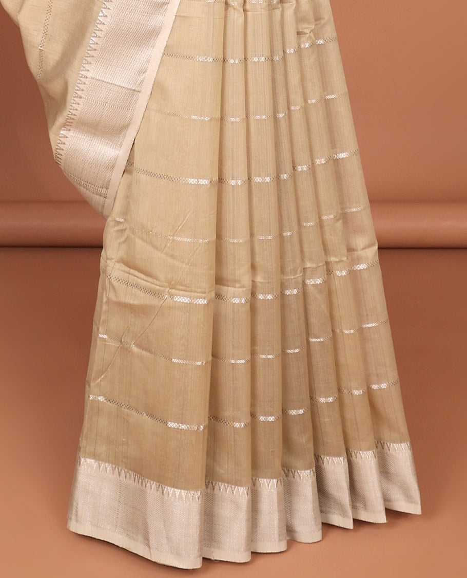 Sandal striped Maheshwari cotton saree, traditional zari border & pallu of zari stripes
