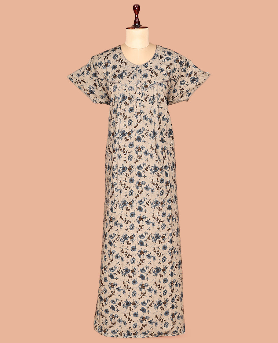 Light Sandal Floral Printed Cotton-Blended Nighty