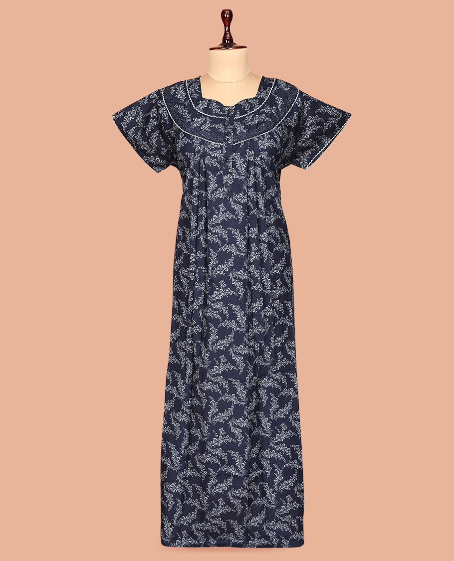 Blue Cotton-Blended Nighty