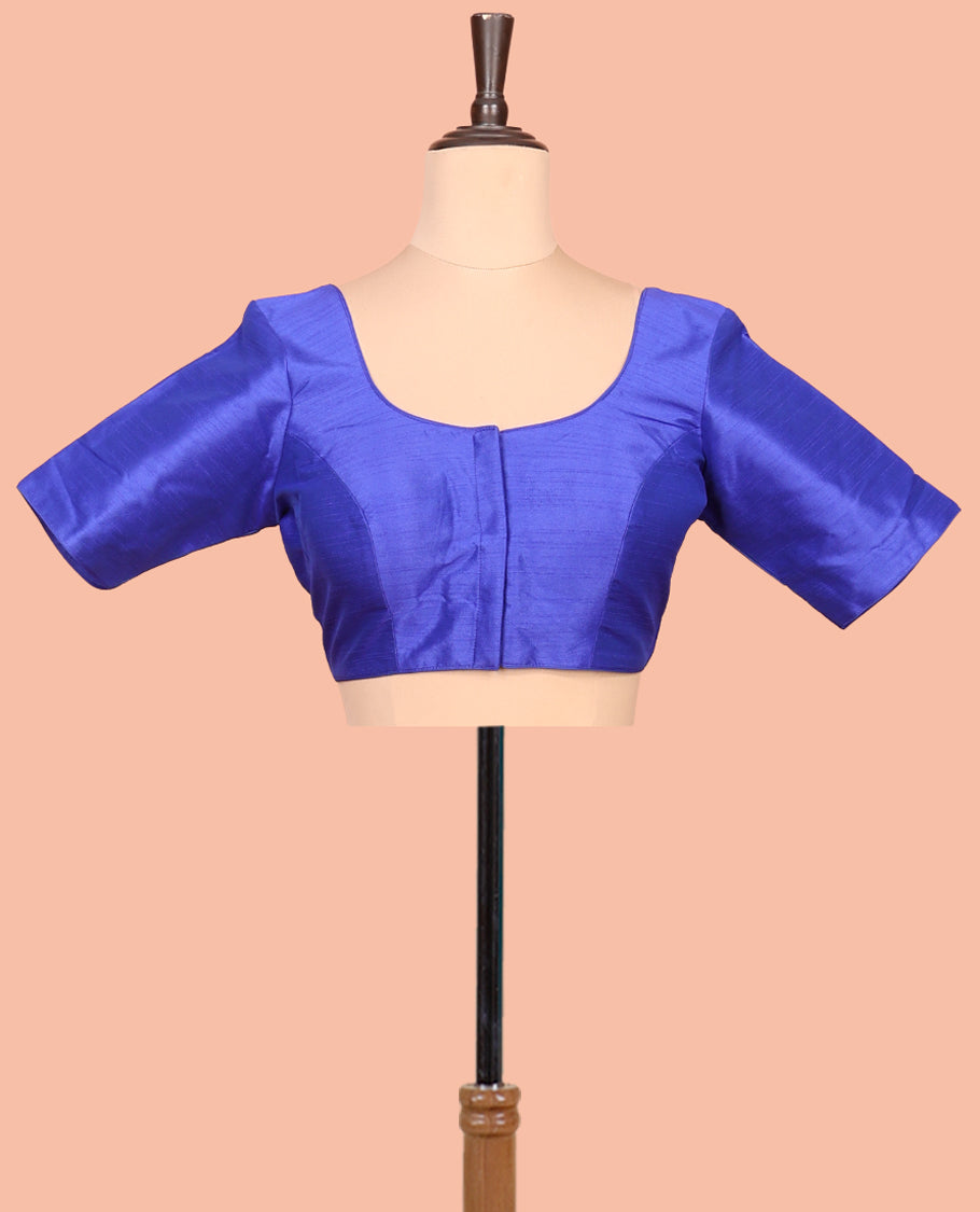 Royal Blue Plain Readymade Blouse Featuring a Front Round-Neck, Back Round-Neck, and Half-Sleeves