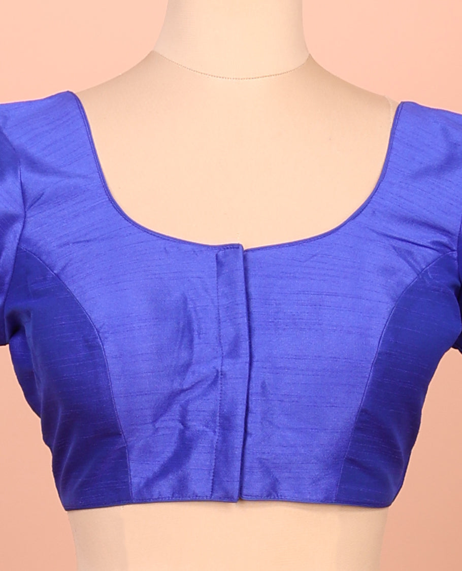 Royal Blue Plain Readymade Blouse Featuring a Front Round-Neck, Back Round-Neck, and Half-Sleeves