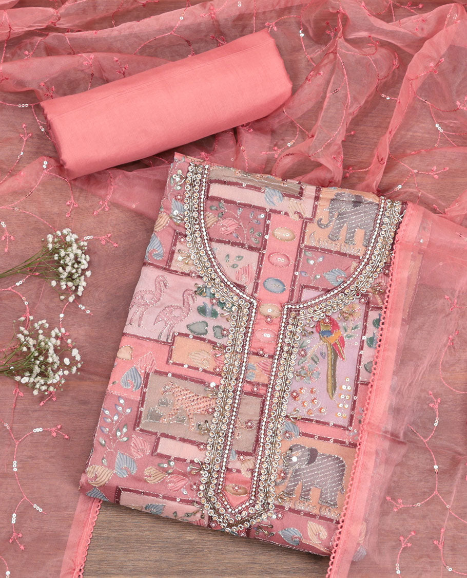 Peach Organza Material Chudidar Set