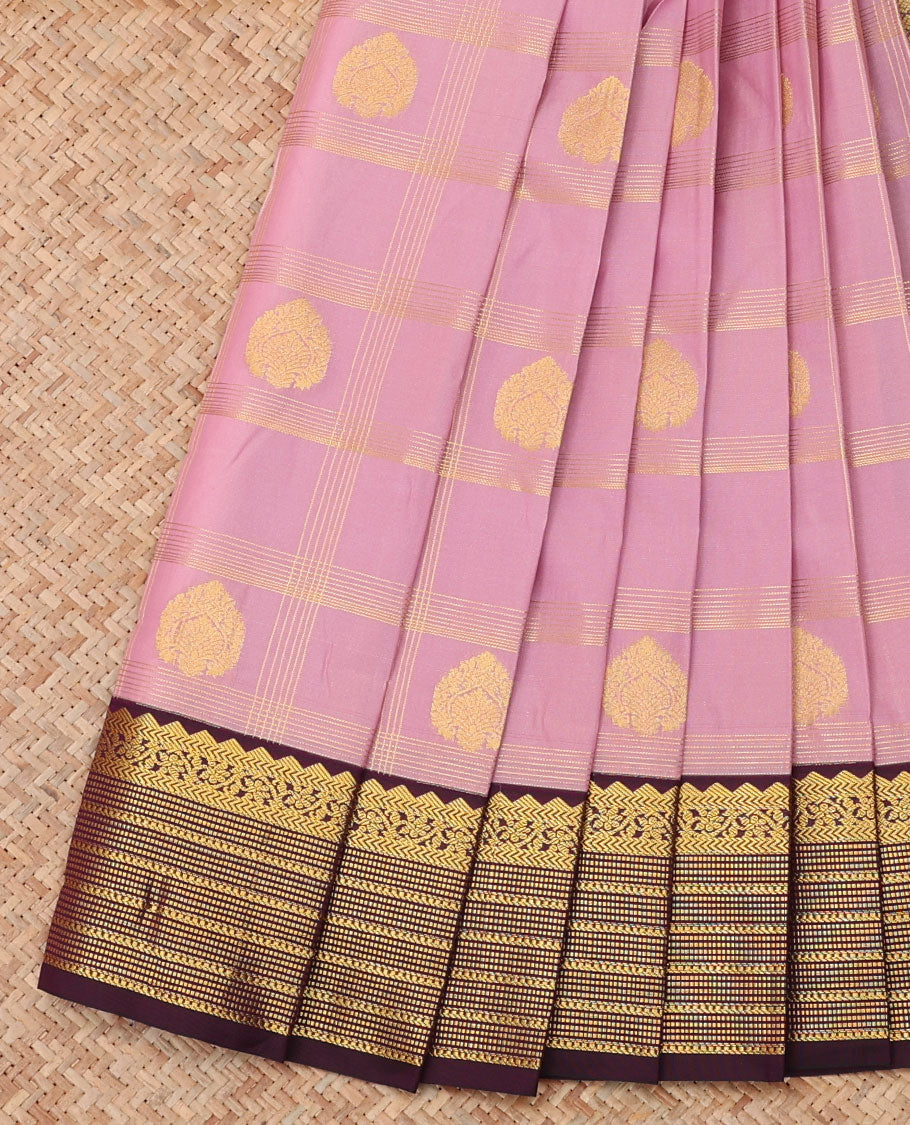 Pink Budget Silk Saree, Adorned with Zari Butta Enclosed Checks, a Contrast Traditional Zari Border, Grand Pallu, and a Contrast Blouse
