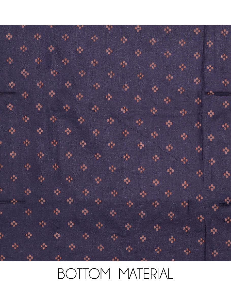 Blue cotton chudidhar material set, floral & geometric printed top, printed bottom & floral-theme printed dupatta
