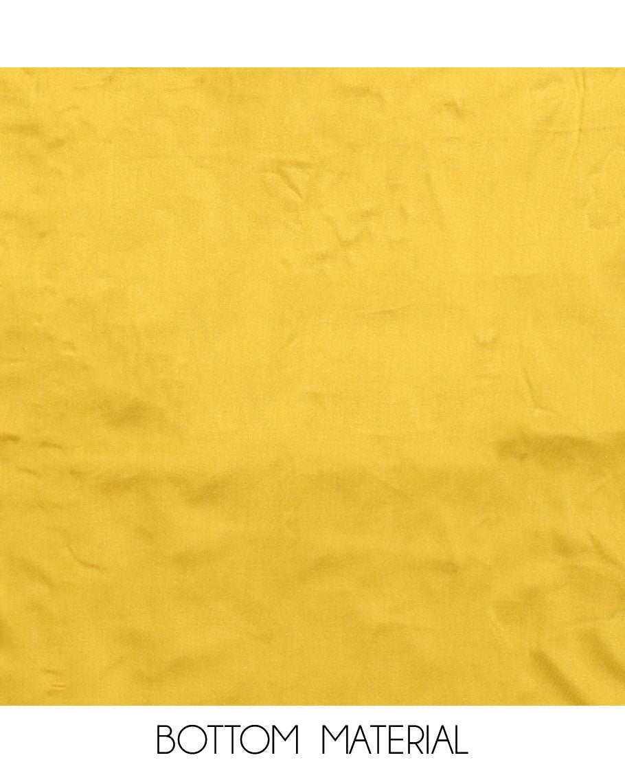 Yellow material chudidar set, floral motifs printed top, plain bottom, and floral printed dupatta