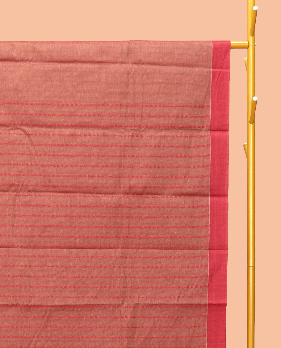 Pale Brown Kanchi Cotton Saree, Embellished with Stripes, Complemented by a Contrast Border, Intricate Pallu, and a Matching Blouse