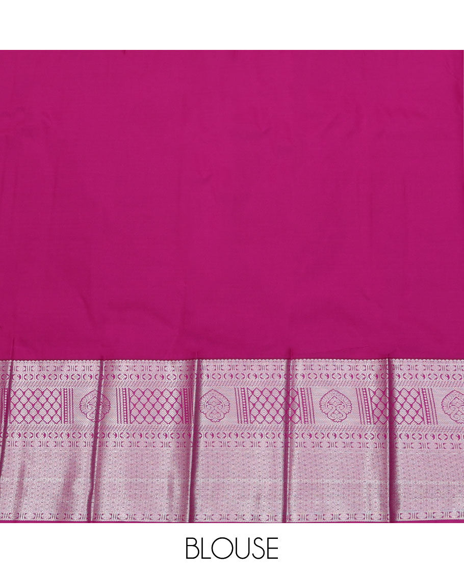Green Budget Silk Saree, Accentuated with Floral Buttas All Over Its Body, Complemented by a Contrast Traditional Zari Design Border, Pallu Steeped with Floral Buttas, and Paired with a Contrast Blouse