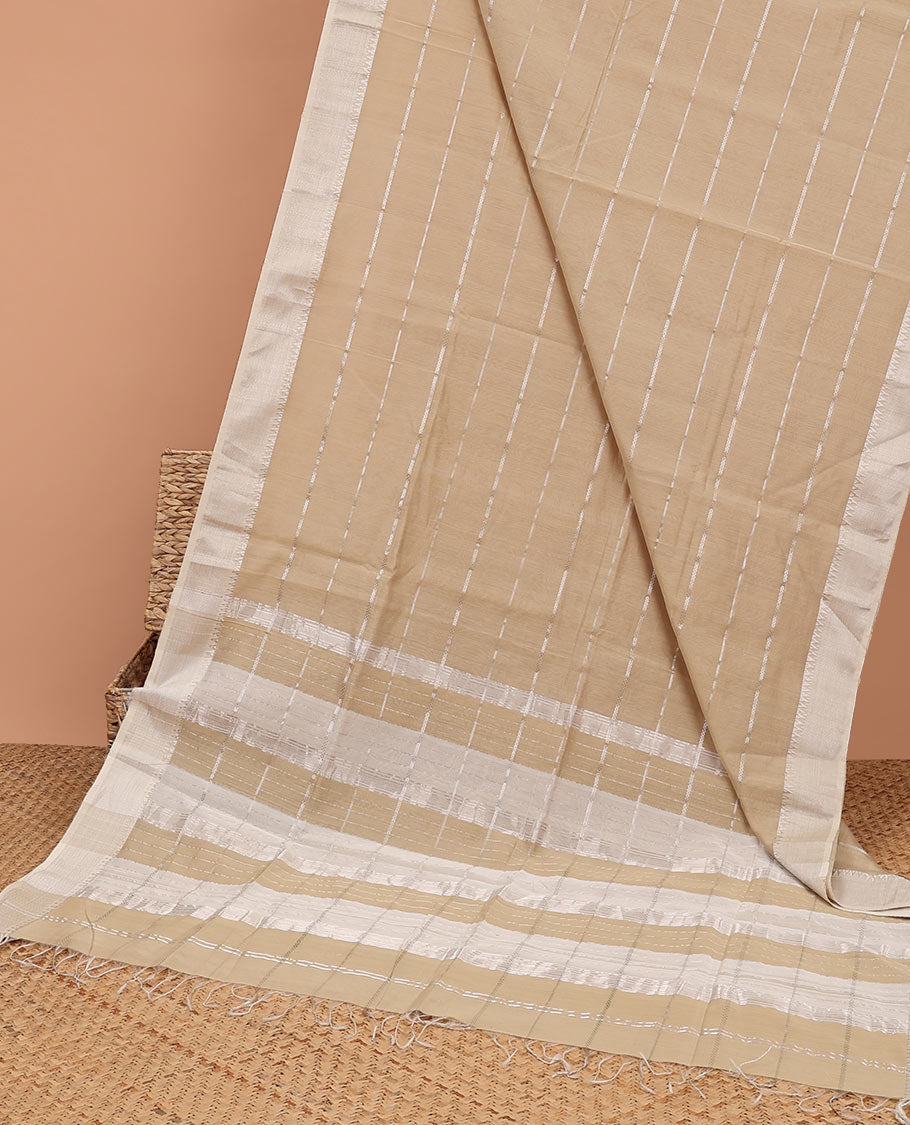 Sandal striped Maheshwari cotton saree, traditional zari border & pallu of zari stripes