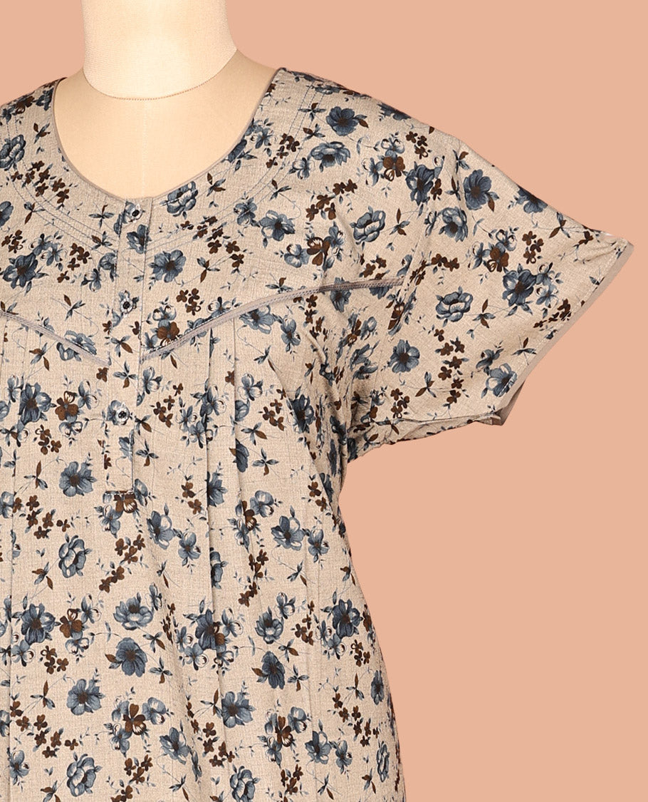 Light Sandal Floral Printed Cotton-Blended Nighty