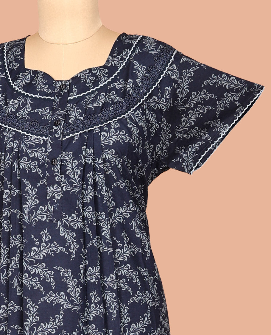 Blue Cotton-Blended Nighty