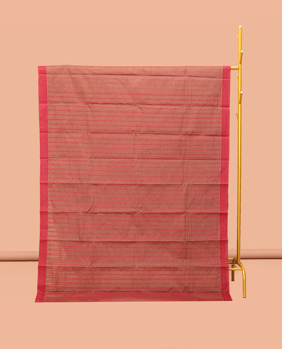 Pale Brown Kanchi Cotton Saree, Embellished with Stripes, Complemented by a Contrast Border, Intricate Pallu, and a Matching Blouse