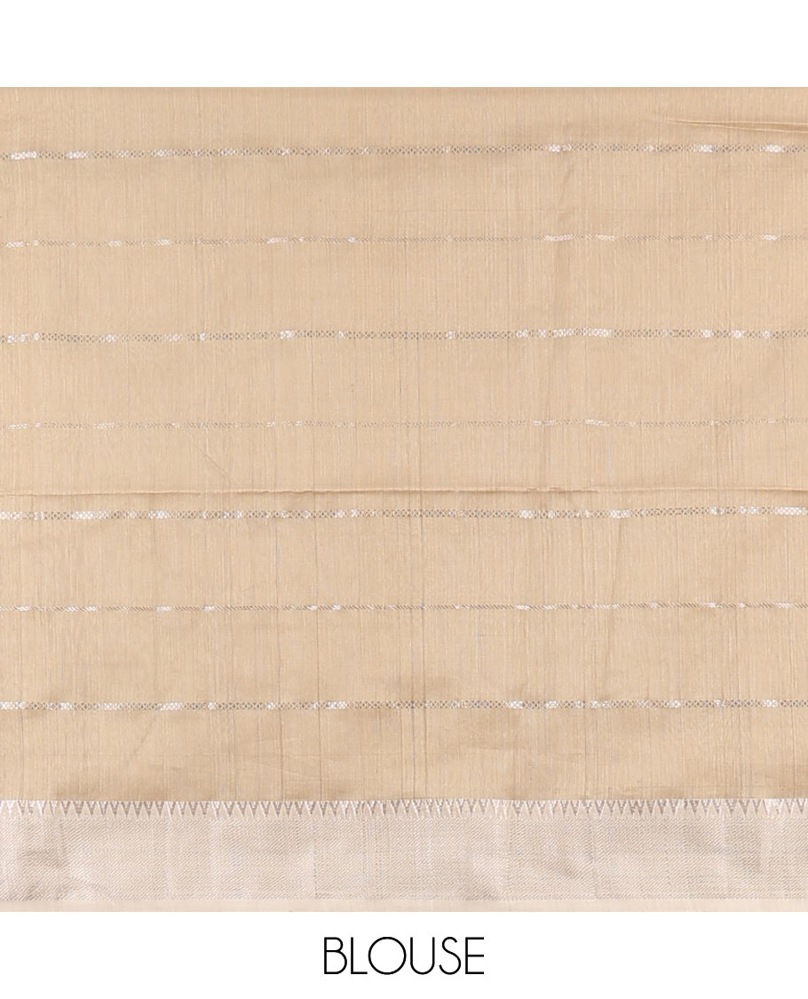 Sandal striped Maheshwari cotton saree, traditional zari border & pallu of zari stripes