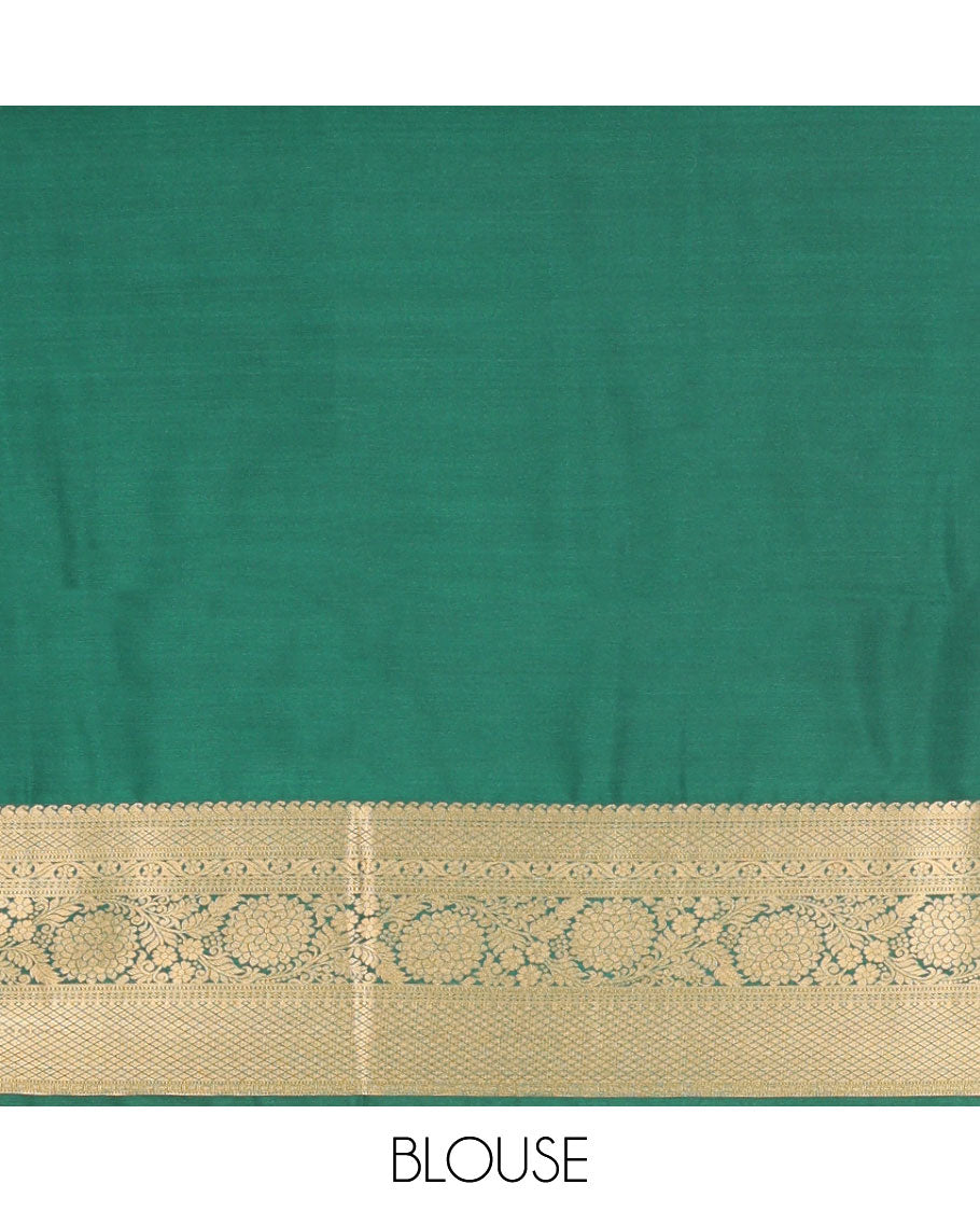 Mustard floral jacquard soft silk saree with contrast zari design border & argyle design pallu