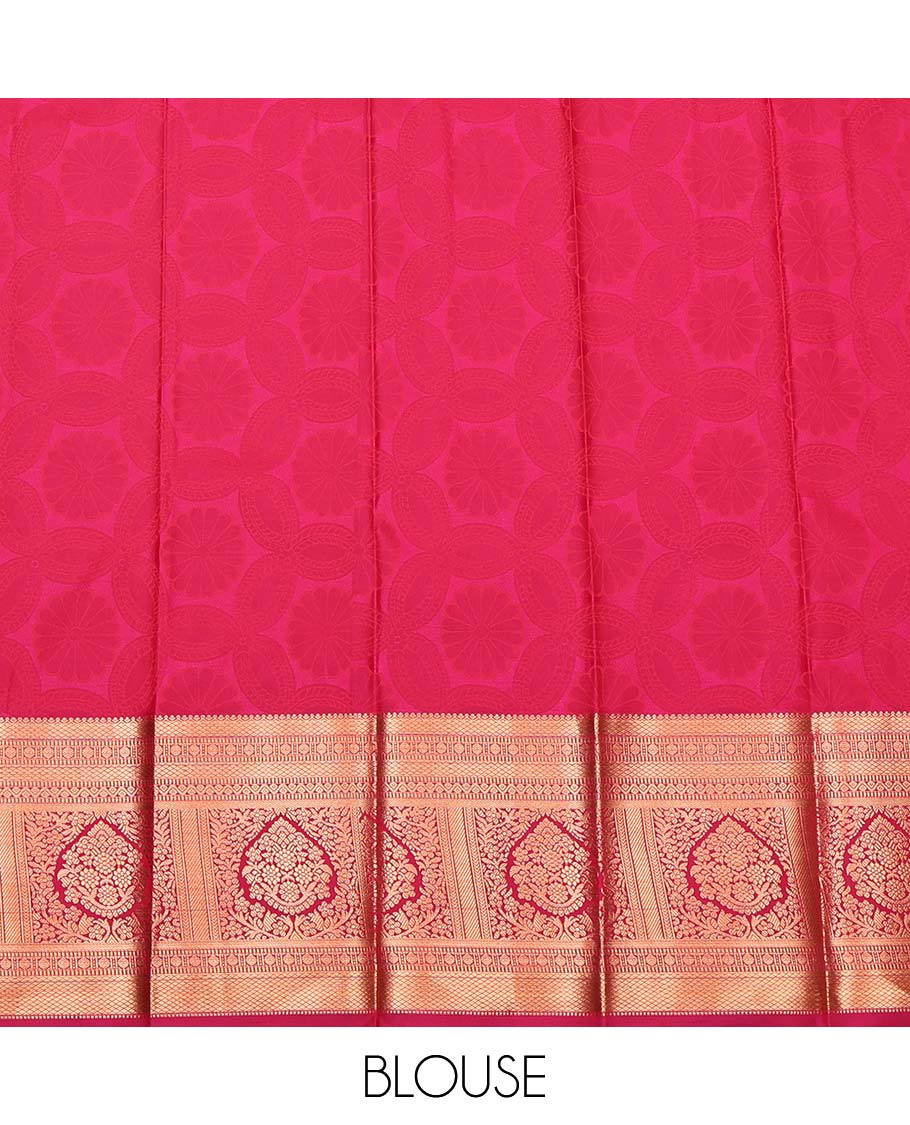 Blue Budget Silk Saree, Adorned with Jacquard Design, Complemented by a Contrast Traditional Zari Design Border, Grand Jaal Pallu, and a Contrast Blouse