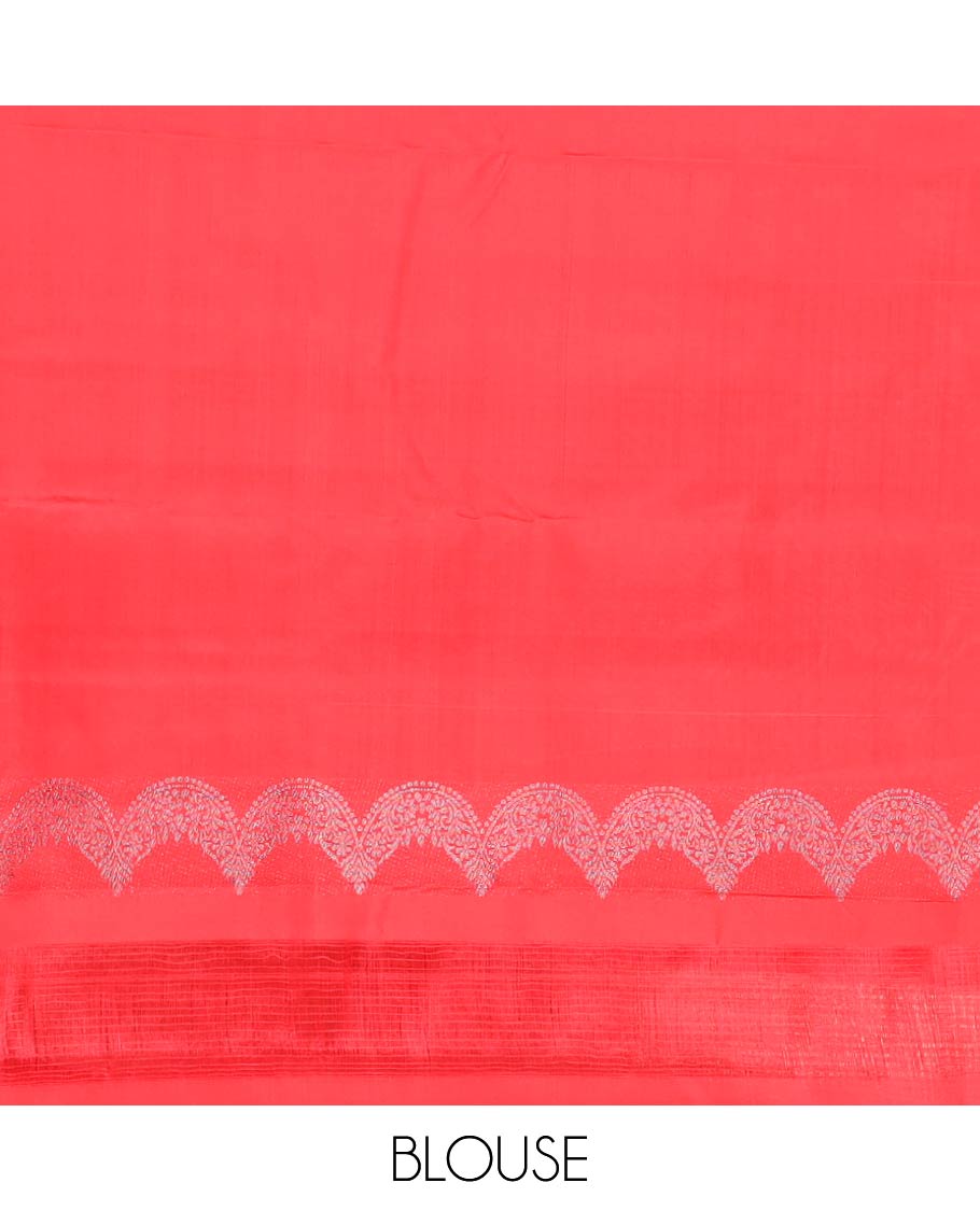 Red floral jaal jacquard silk saree, self-border & pallu of sparsely zari woven intricate designs