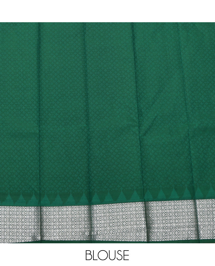 Red Embossed Budget Silk Saree, a Contrast Fruit Motifs Zari Border, Intricate Pallu, and Contrast Blouse