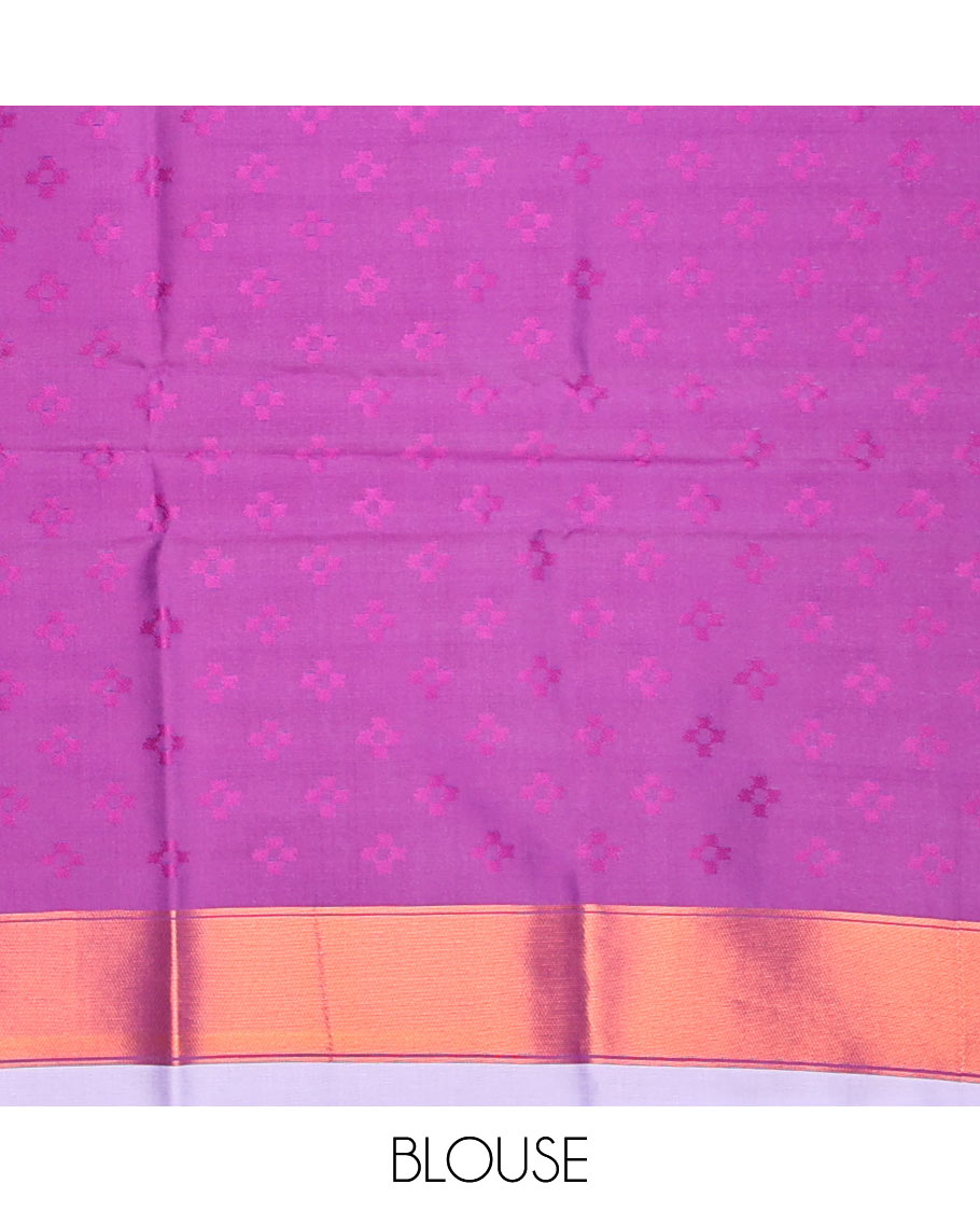 Blue floral motifs butter silk saree with contrast zig zag striped border & geometric motifs pallu