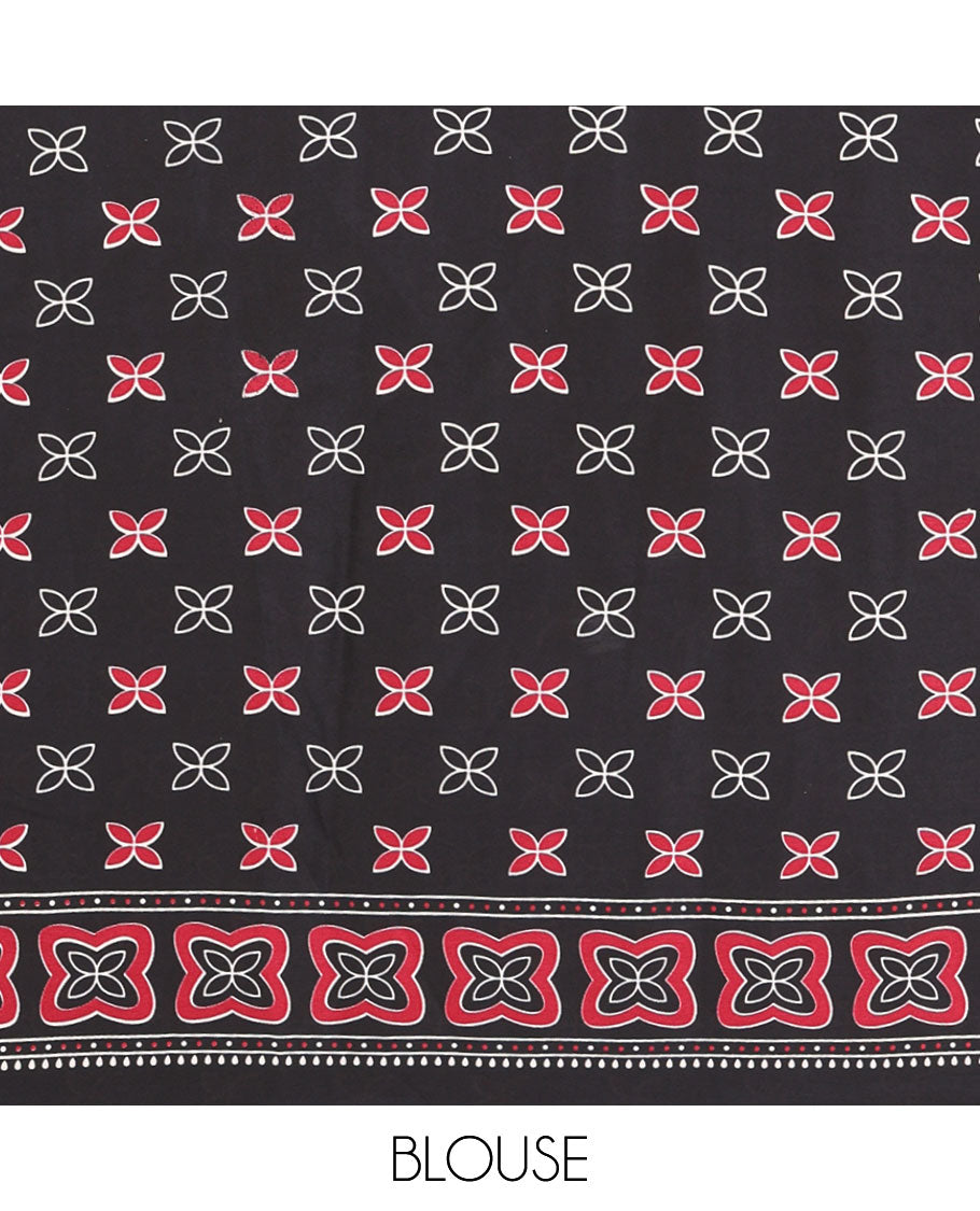 Red ajrakh printed modal silk saree with printed border & ajrakh printed pallu along with printed blouse