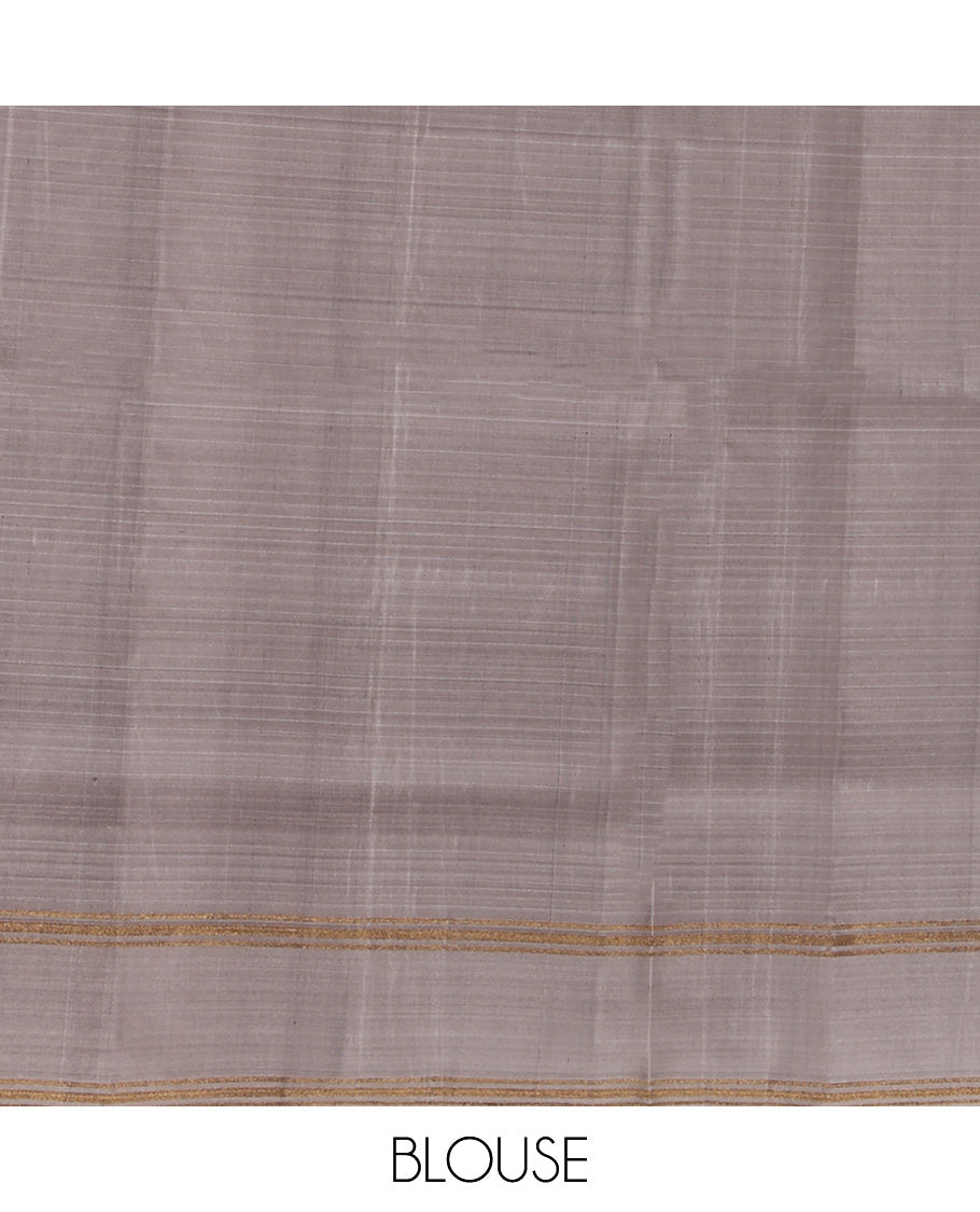 Brown Mayuri Lite Silk Mix Saree, Detailed with Micro-Checked All Over Its Body, Complemented by a Contrast Rettai Pettu Border, Pallu of Floral Designs, and Paired with a Contrast Blouse