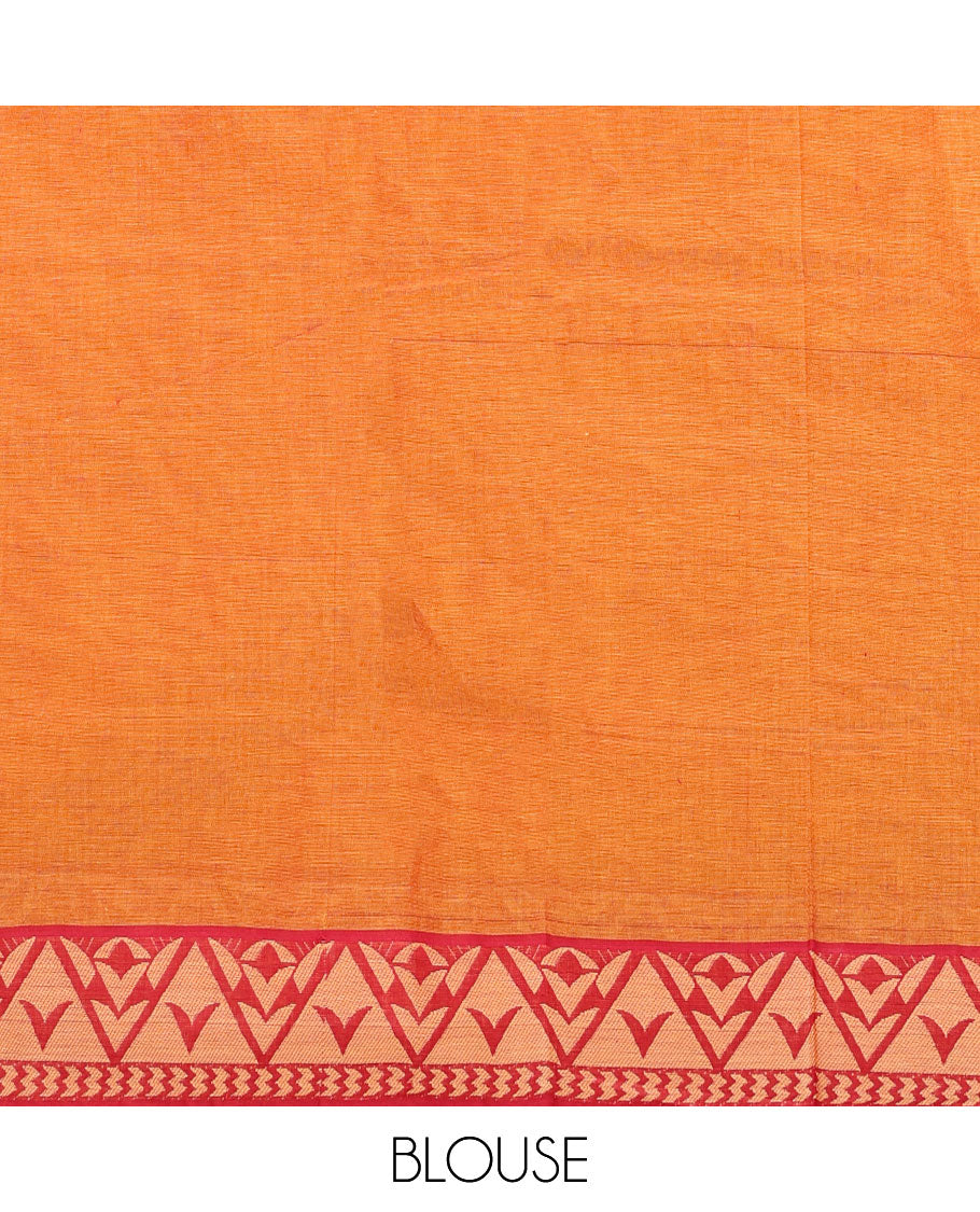 Mustard floral-geometric design Combatiore cotton saree, contrast geometric border & contrast paisley design pallu