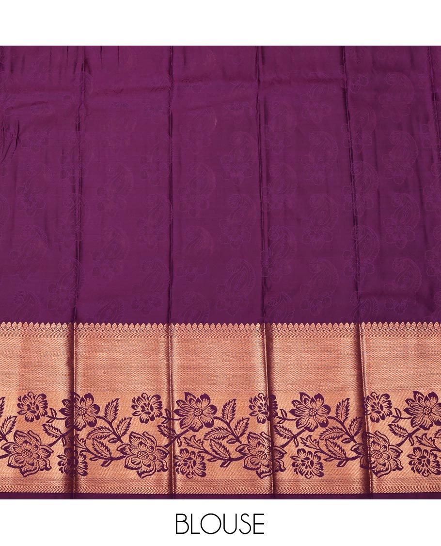 Blue-Green Budget Silk Saree, Delicately Woven with Jacquard Design, Complemented by a Contrast Floral Zari Border, Grand Pallu, and a Contrast Blouse