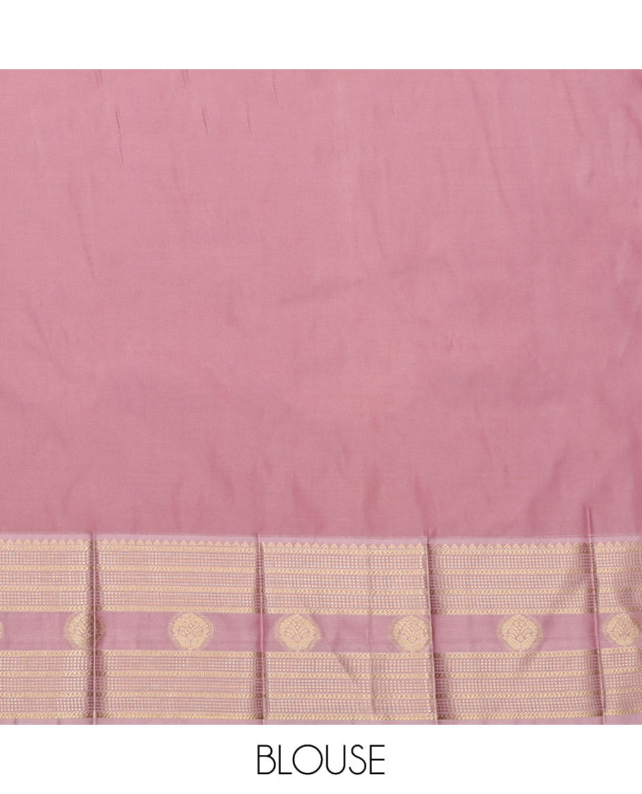 Rust Budget Silk Saree, Woven with Zari Buttas, Complemented by Contrast Traditional Design Zari Border, Grand Pallu and a Contrast Blouse